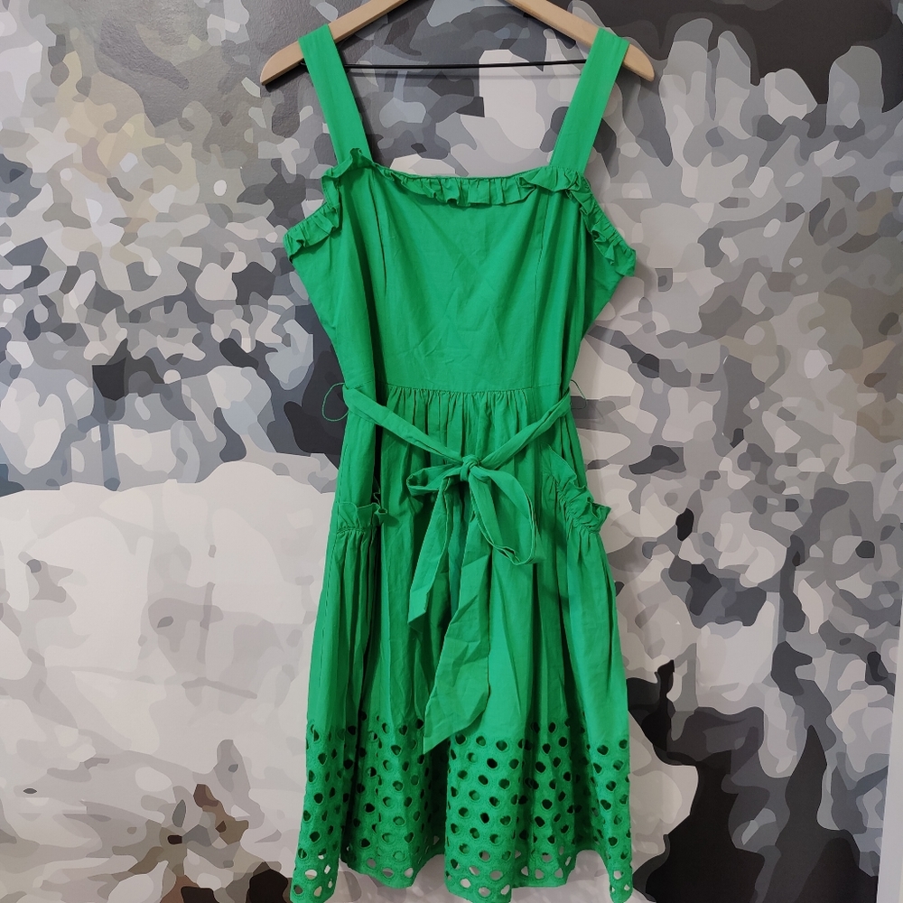Vince Camuto Parakeet Green Eyelet Hem Fit & Flare Sundress - Size 10